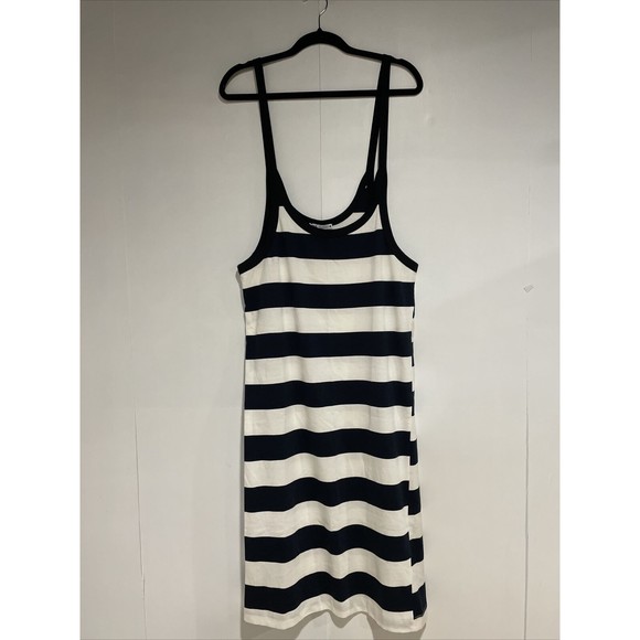 ZARA overalls Midi Dress Womens Small Navy Blue & White Stripes - Picture 2 of 7